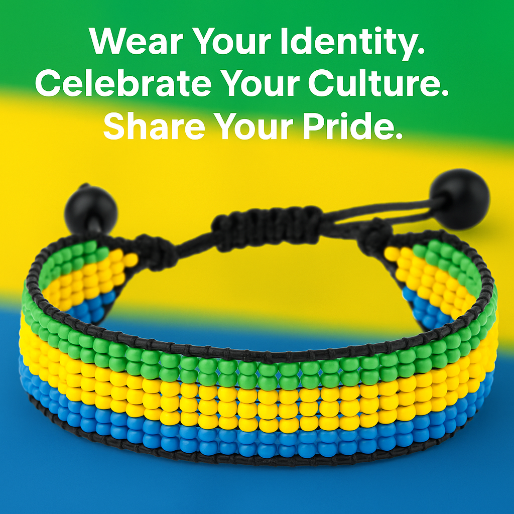 Gabon Flag Bracelet: Handmade Bracelet, Adjustable Beaded Wristband
