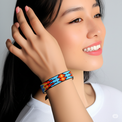 Native America Inspired Beaded Bracelet – Adjustable Handmade Tribal Pattern