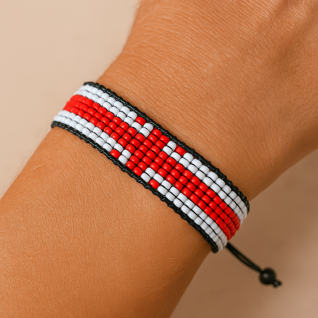 Georgia Flag Bracelet: Handmade Bracelet, Adjustable Beaded Wristband