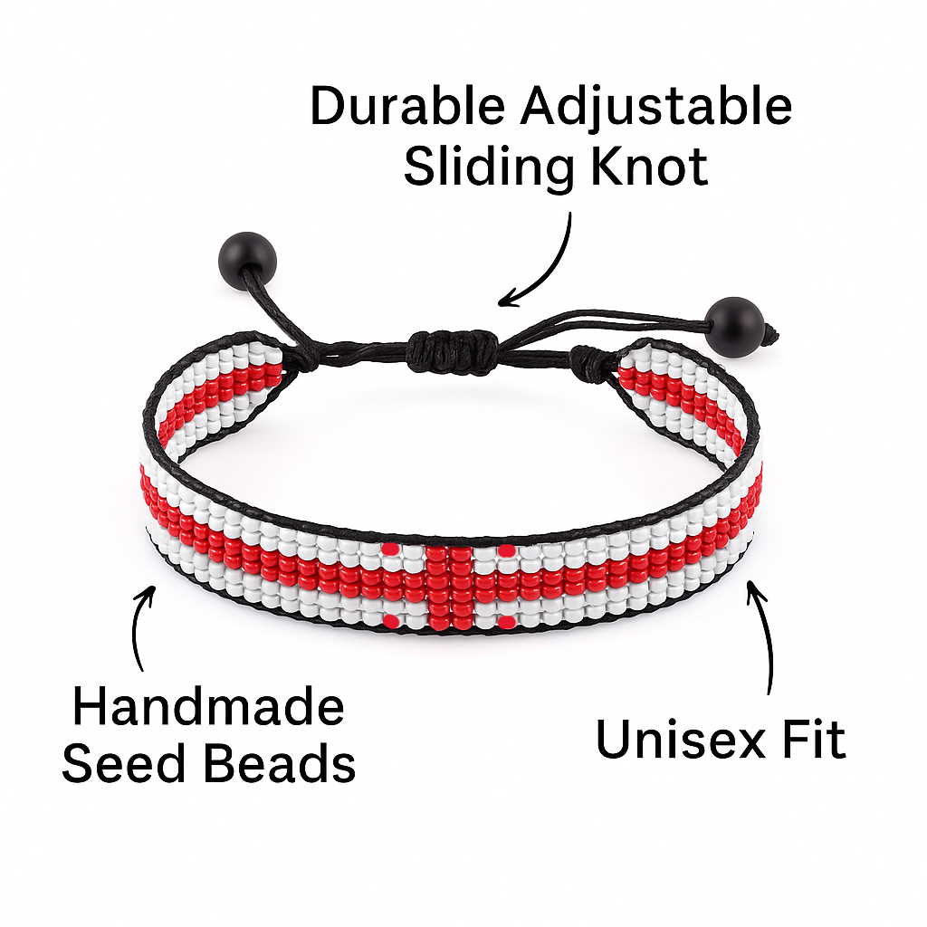 Georgia Flag Bracelet: Handmade Bracelet, Adjustable Beaded Wristband