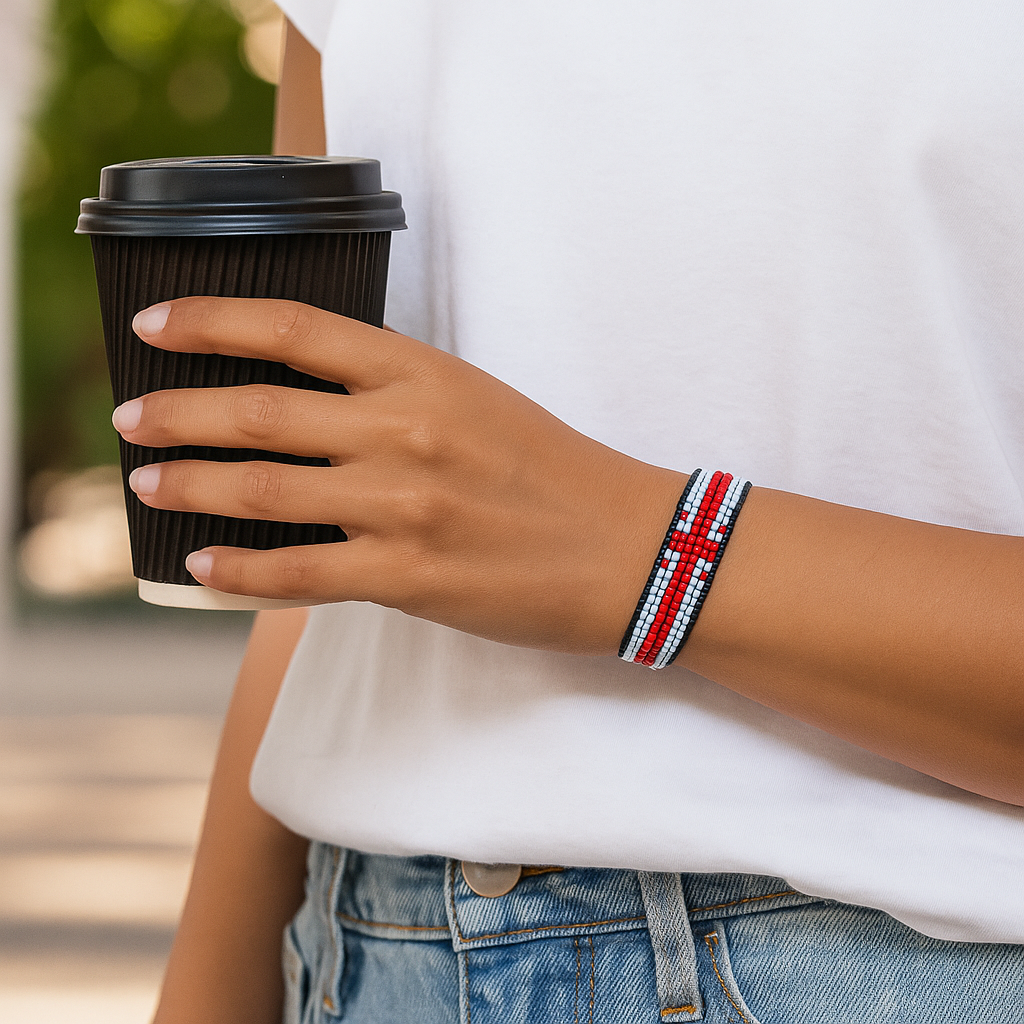 Georgia Flag Bracelet: Handmade Bracelet, Adjustable Beaded Wristband