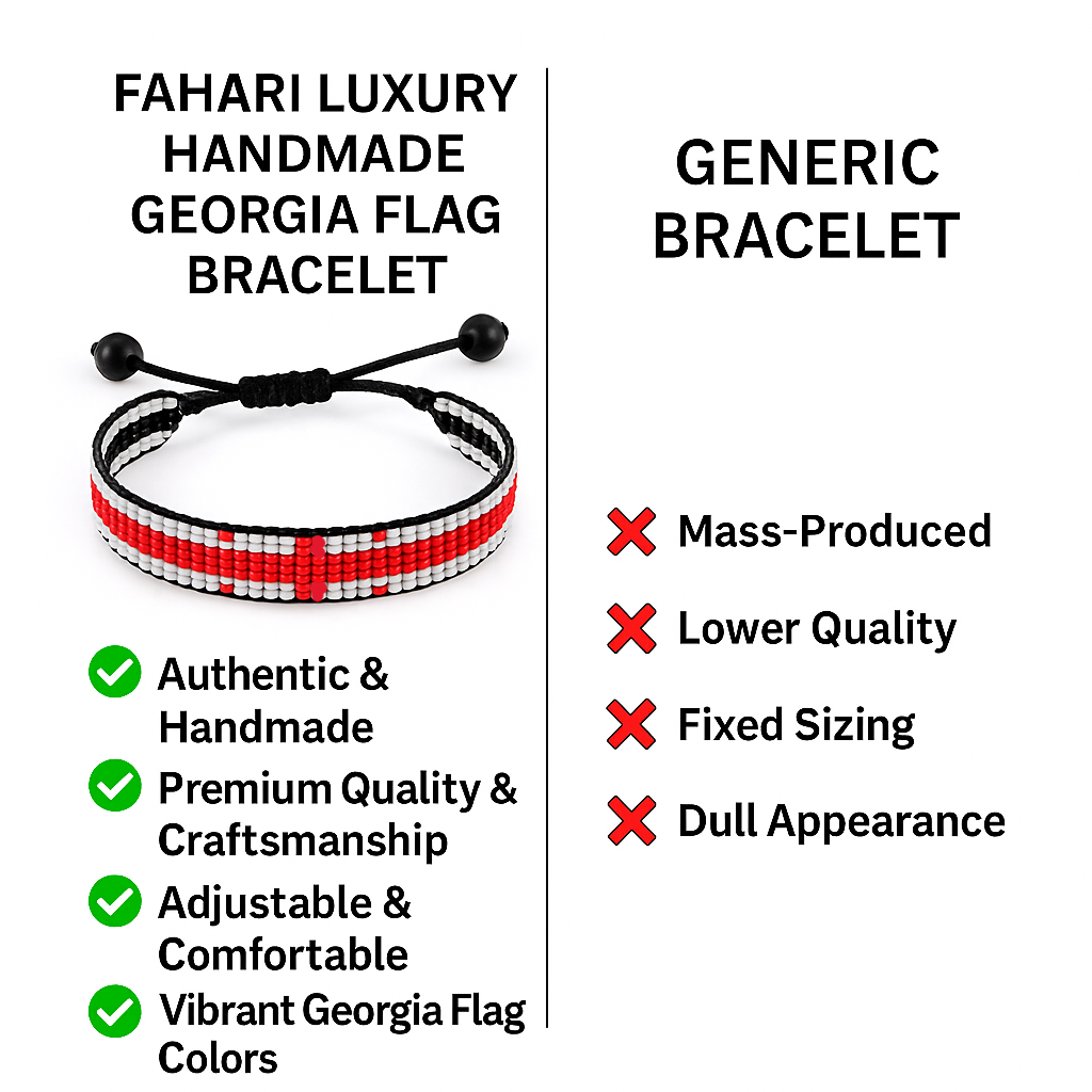 Georgia Flag Bracelet: Handmade Bracelet, Adjustable Beaded Wristband
