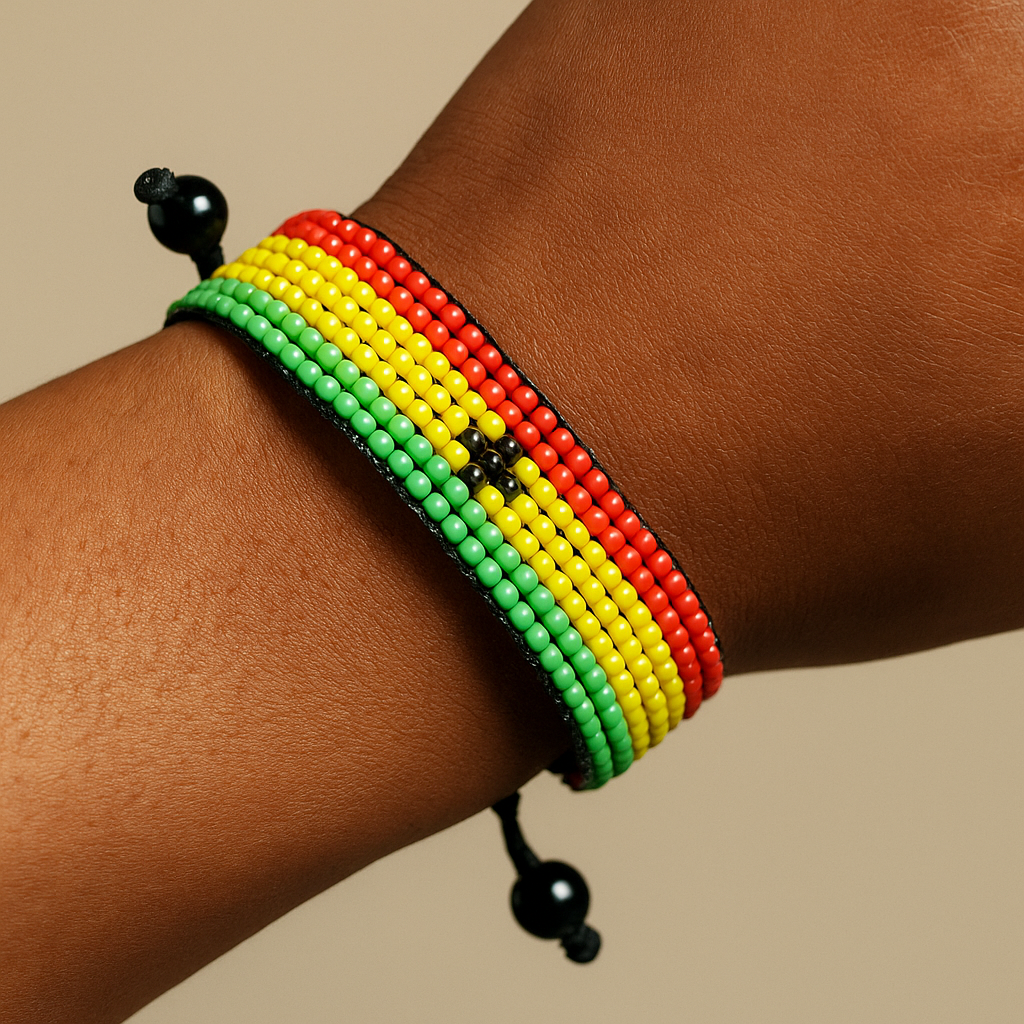 Ghana Flag Bracelet: Handmade Bracelet, Adjustable Beaded Wristband