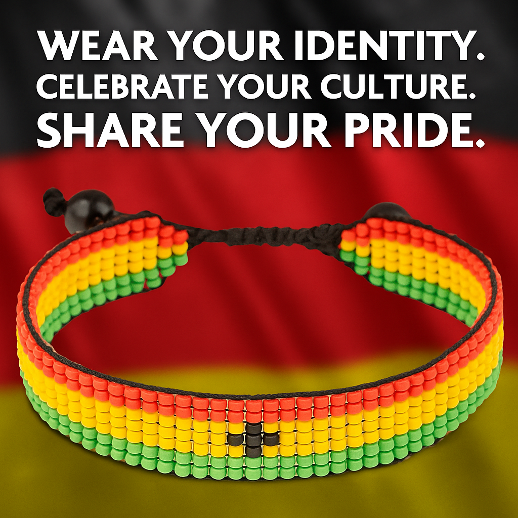 Ghana Flag Bracelet: Handmade Bracelet, Adjustable Beaded Wristband
