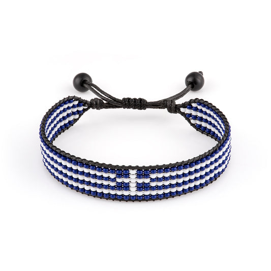 Greece Flag Bracelet: Handmade Bracelet, Adjustable Beaded Boho-Style Rope Bracelet with Patriotic Design