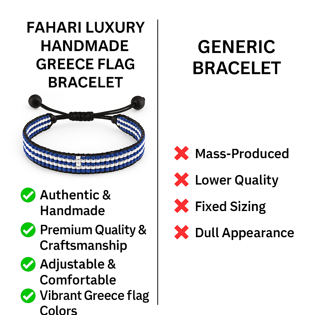 Greece Flag Bracelet: Handmade Bracelet, Adjustable Beaded Wristband