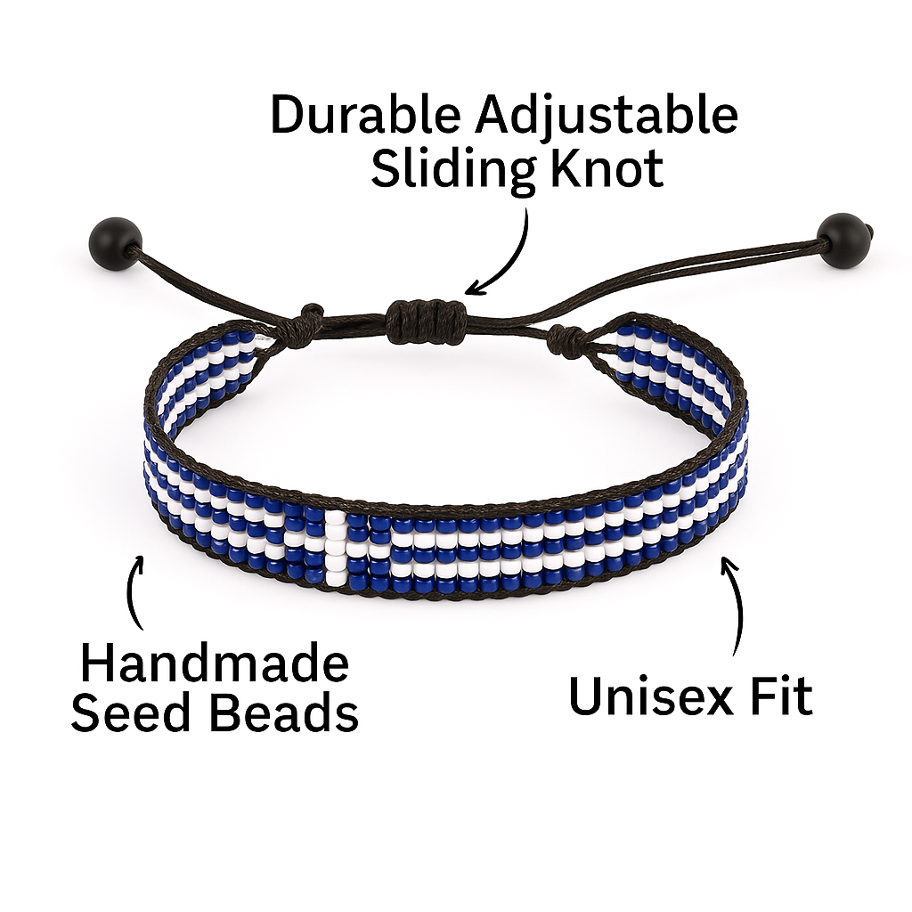 Greece Flag Bracelet: Handmade Bracelet, Adjustable Beaded Wristband