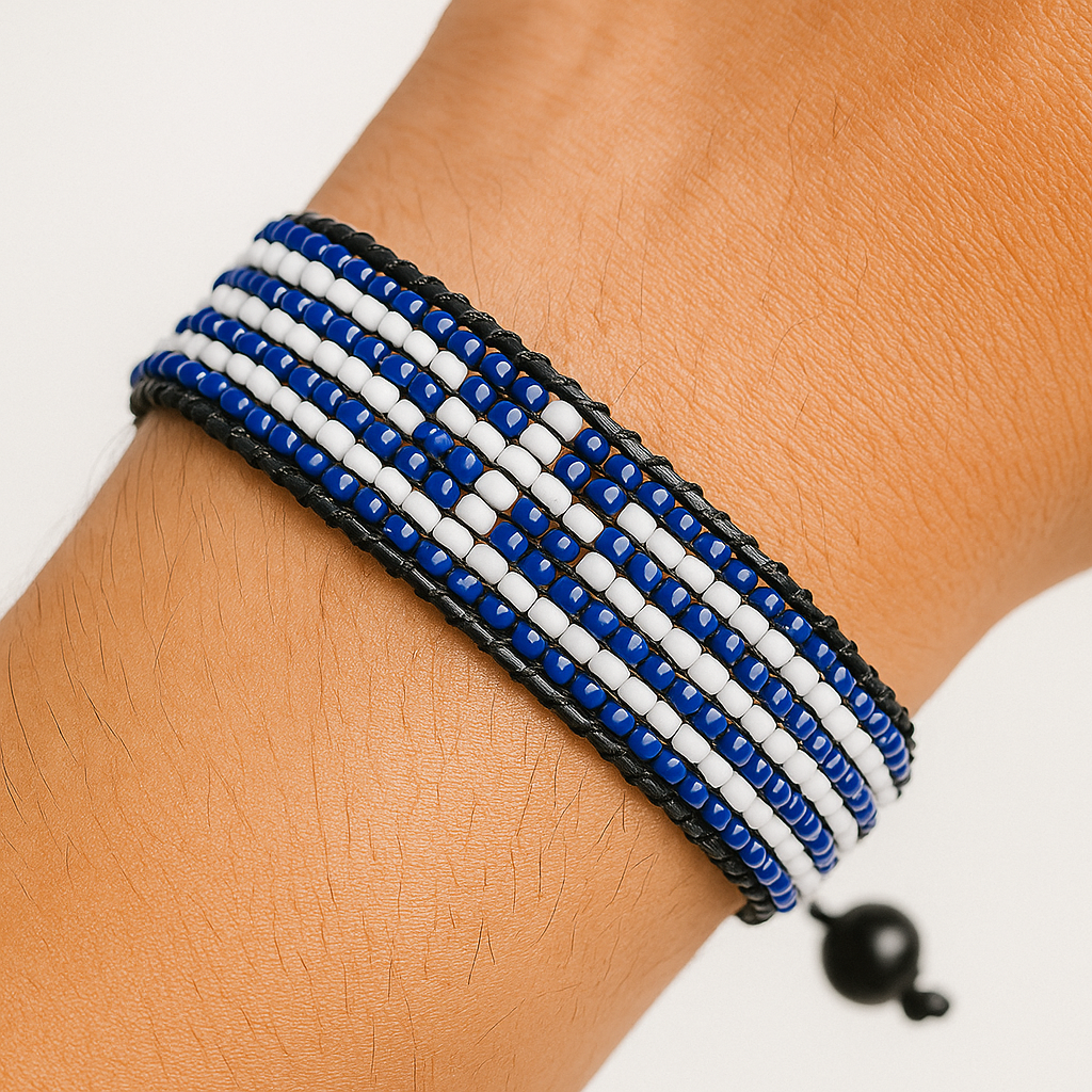 Greece Flag Bracelet: Handmade Bracelet, Adjustable Beaded Wristband