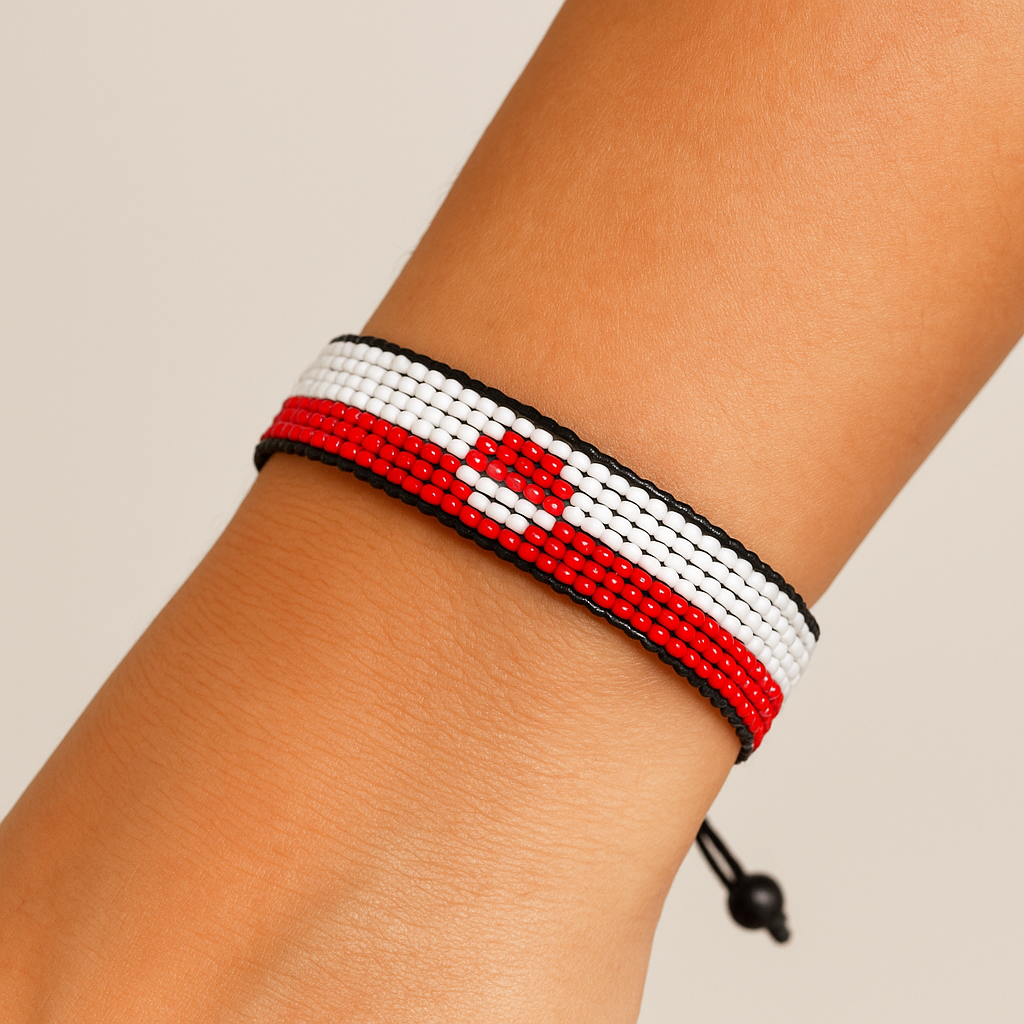 Greenland Flag Bracelet: Handmade Bracelet, Adjustable Beaded Wristband