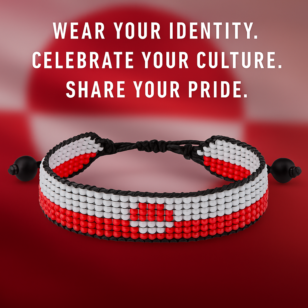 Greenland Flag Bracelet: Handmade Bracelet, Adjustable Beaded Wristband