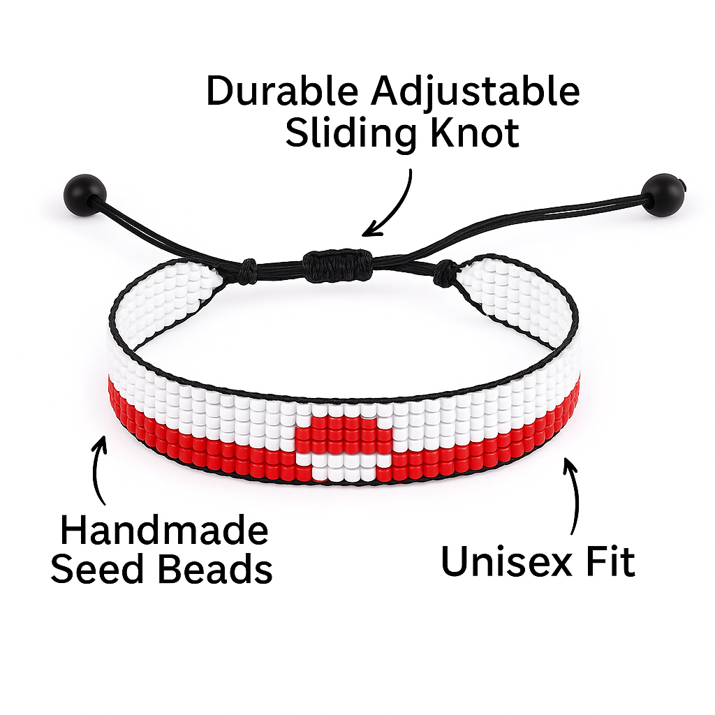 Greenland Flag Bracelet: Handmade Bracelet, Adjustable Beaded Wristband