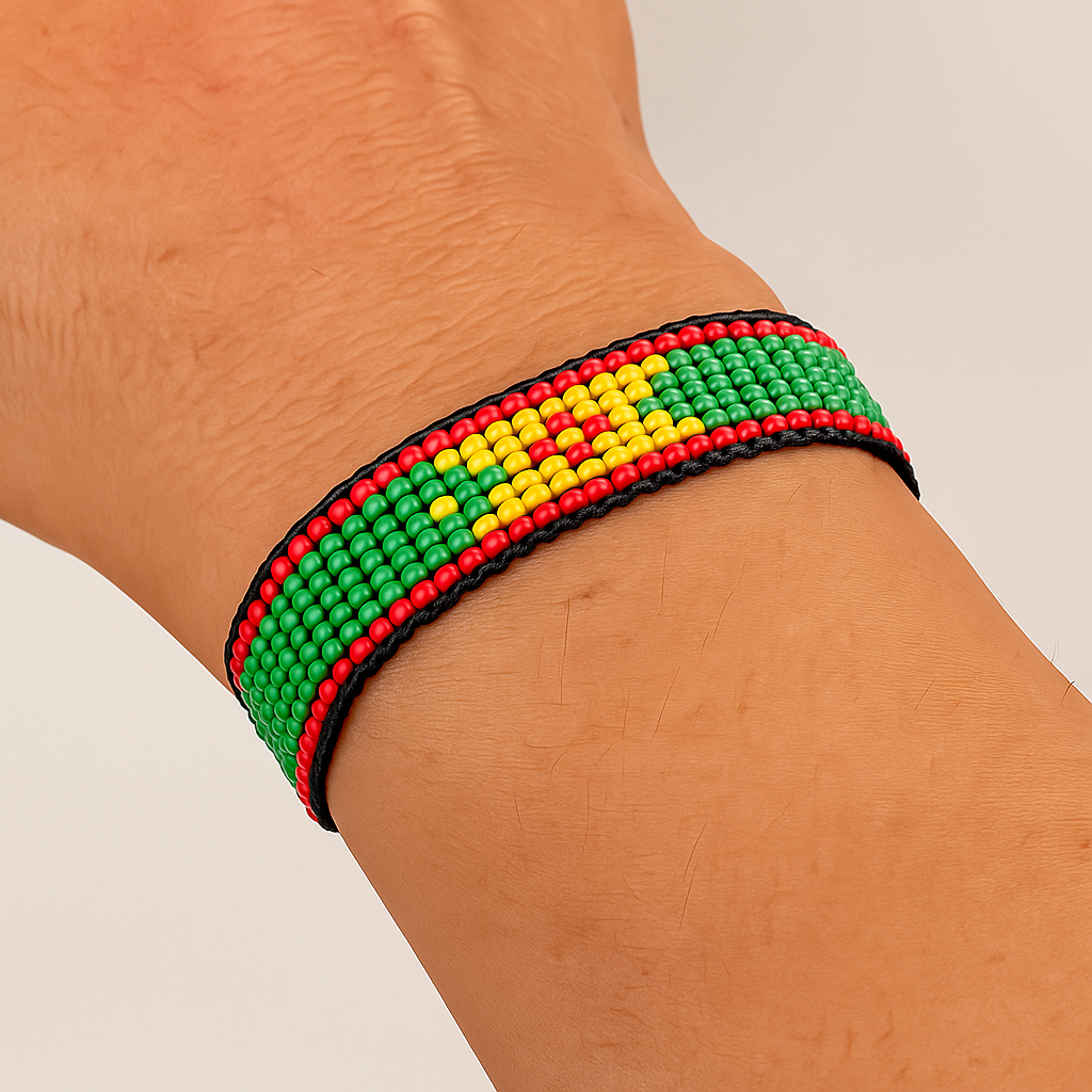 Grenada Flag Bracelet: Handmade Bracelet, Adjustable Beaded Wristband