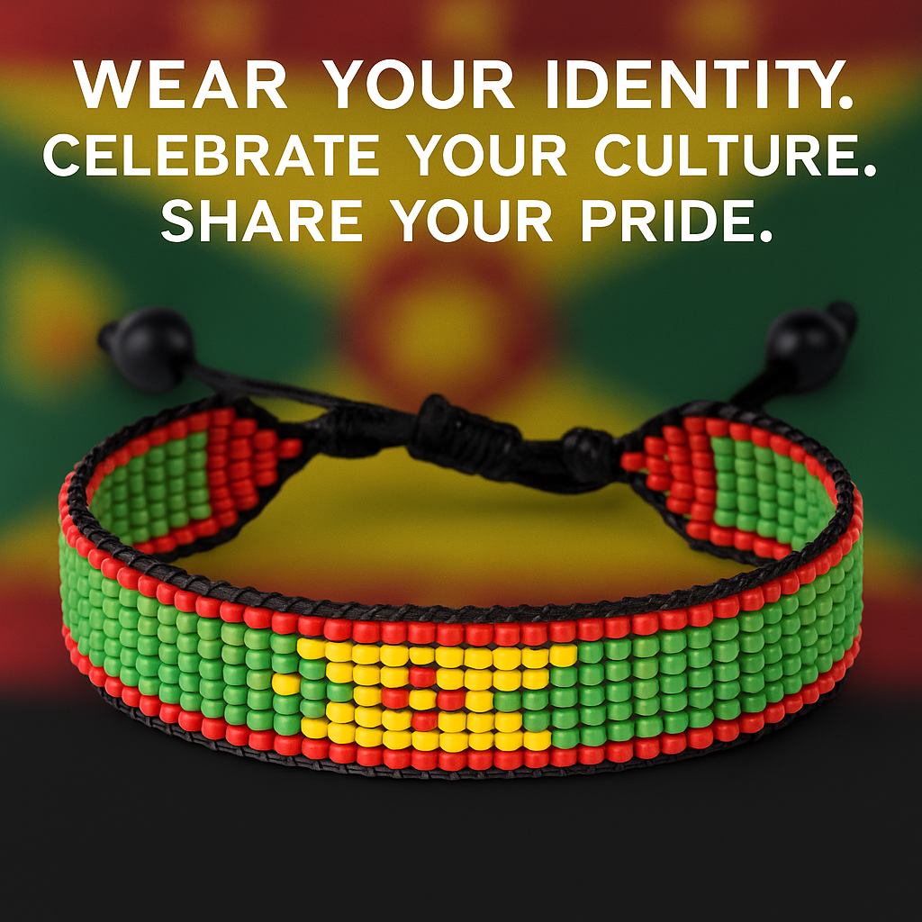 Grenada Flag Bracelet: Handmade Bracelet, Adjustable Beaded Wristband