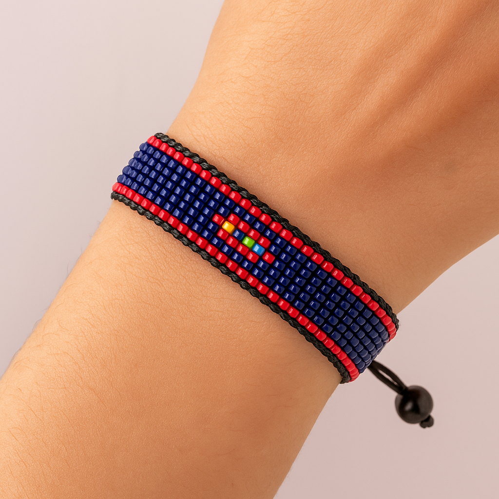 Guam Flag Bracelet: Handmade Bracelet, Adjustable Beaded Wristband