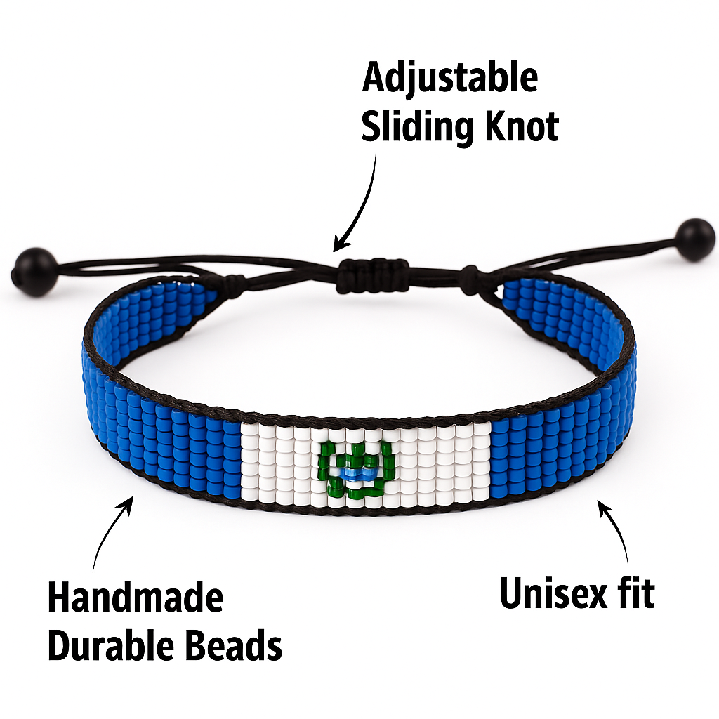 Guatemala Flag Bracelet: Handmade Bracelet, Adjustable Beaded Wristband