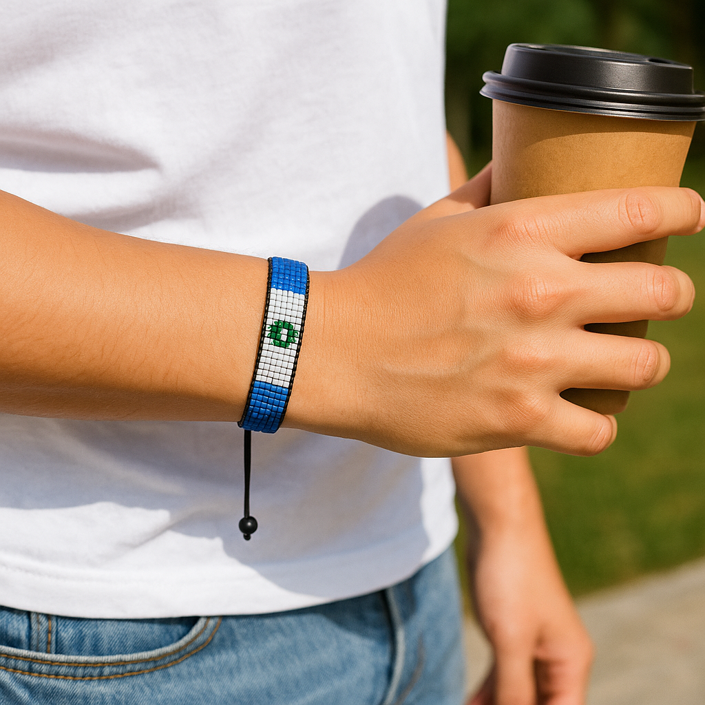 Guatemala Flag Bracelet: Handmade Bracelet, Adjustable Beaded Wristband