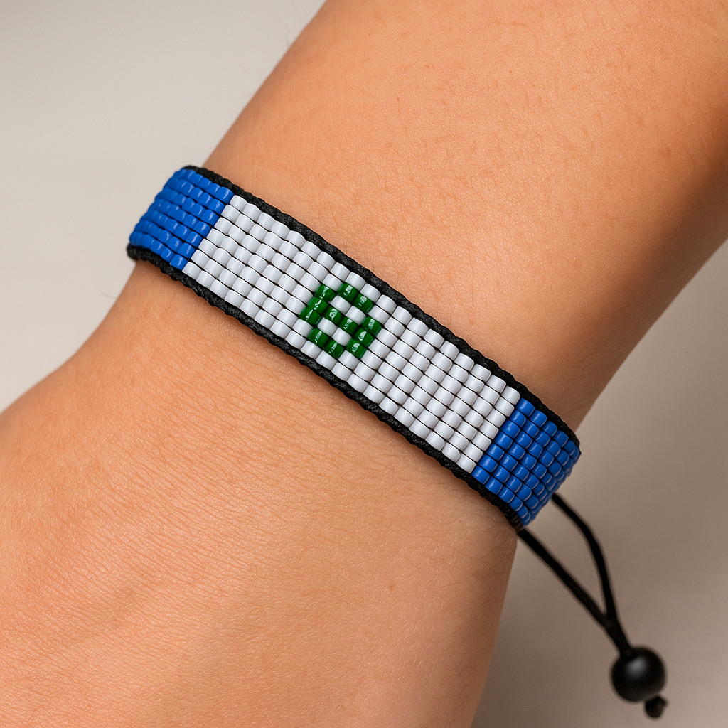 Guatemala Flag Bracelet: Handmade Bracelet, Adjustable Beaded Wristband
