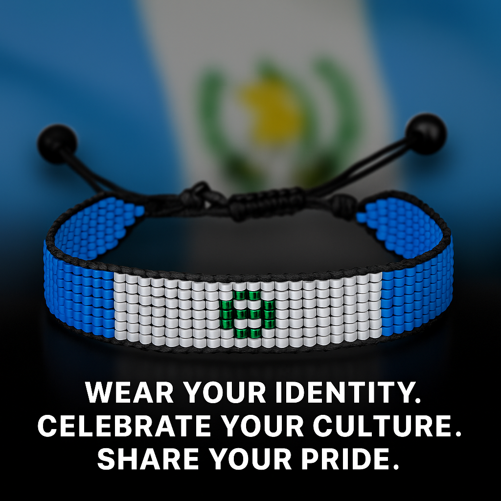 Guatemala Flag Bracelet: Handmade Bracelet, Adjustable Beaded Wristband