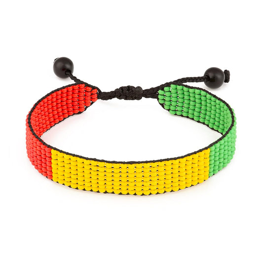 Guinea Flag Bracelet: Handmade Bracelet, Adjustable Beaded Boho-Style Rope Bangle with Patriotic Design