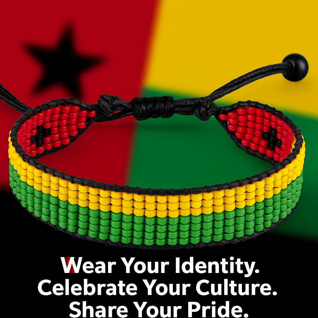 Guinea-Bissau Flag Bracelet:  Handmade Bracelet, Adjustable Beaded Wristband