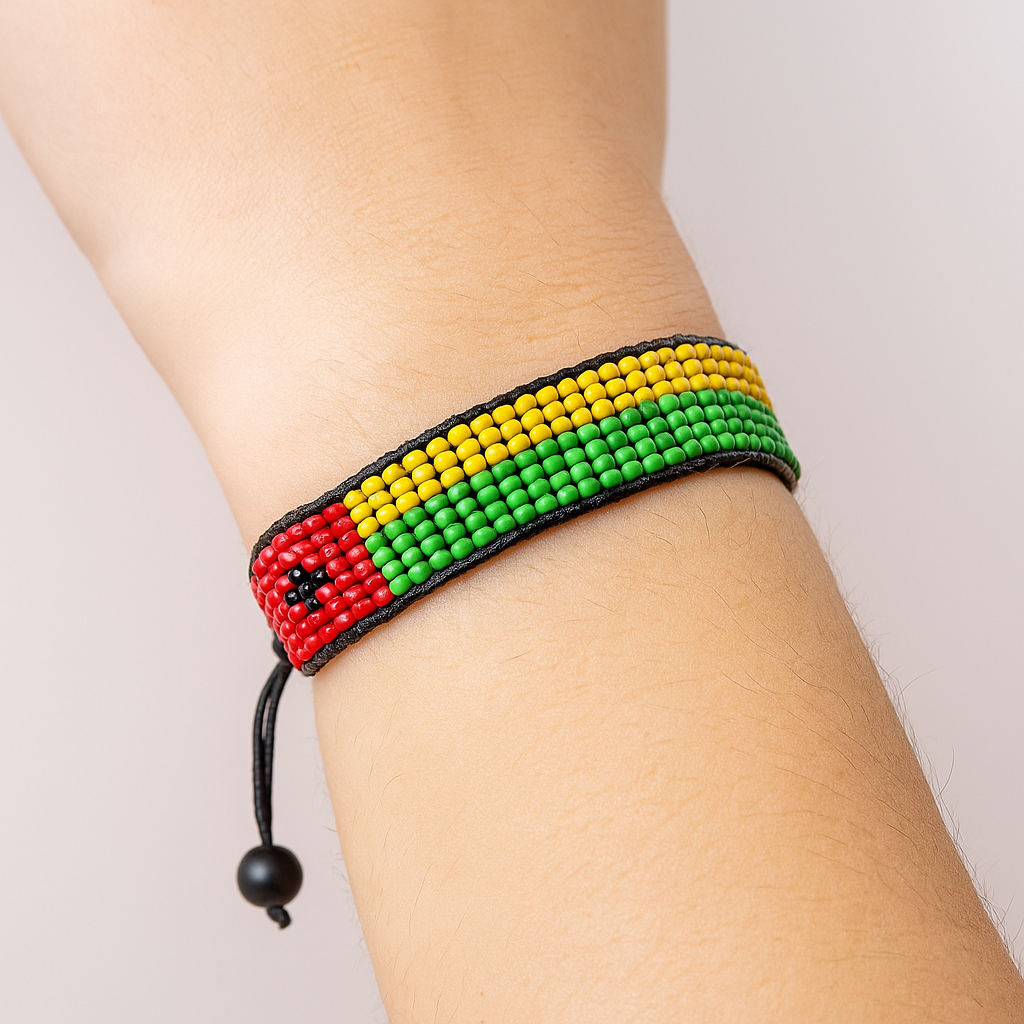 Guinea-Bissau Flag Bracelet:  Handmade Bracelet, Adjustable Beaded Wristband