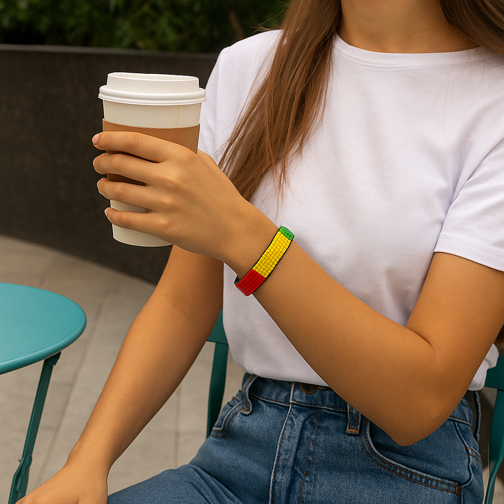 Guinea Flag Bracelet: Handmade Bracelet, Adjustable Beaded Wristband
