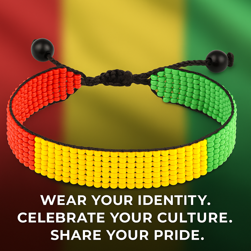 Guinea Flag Bracelet: Handmade Bracelet, Adjustable Beaded Wristband