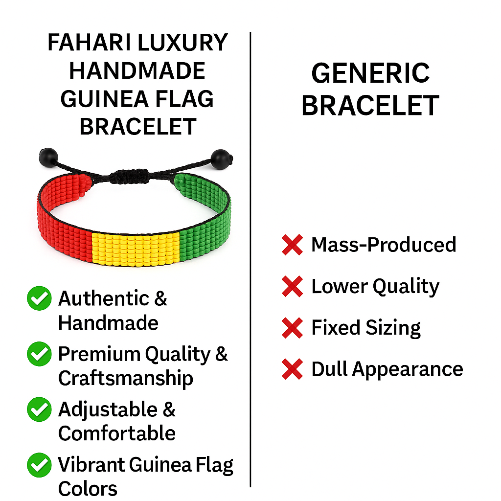 Guinea Flag Bracelet: Handmade Bracelet, Adjustable Beaded Wristband