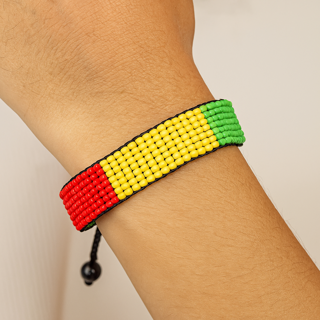 Guinea Flag Bracelet: Handmade Bracelet, Adjustable Beaded Wristband