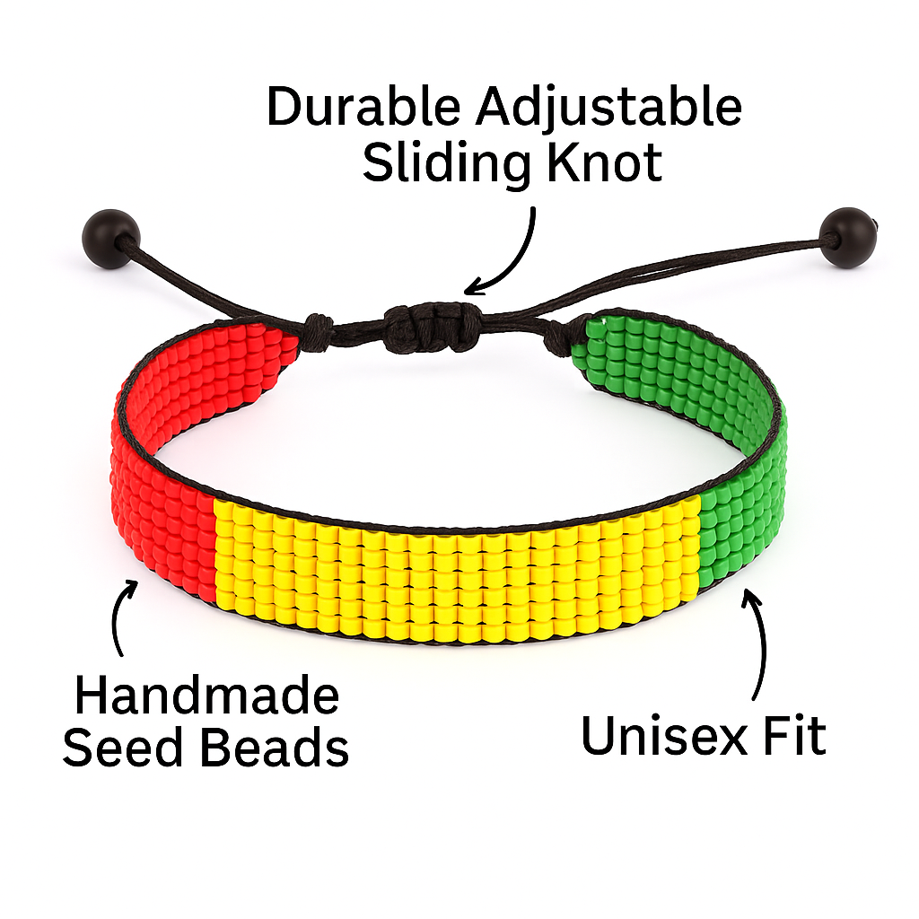 Guinea Flag Bracelet: Handmade Bracelet, Adjustable Beaded Wristband