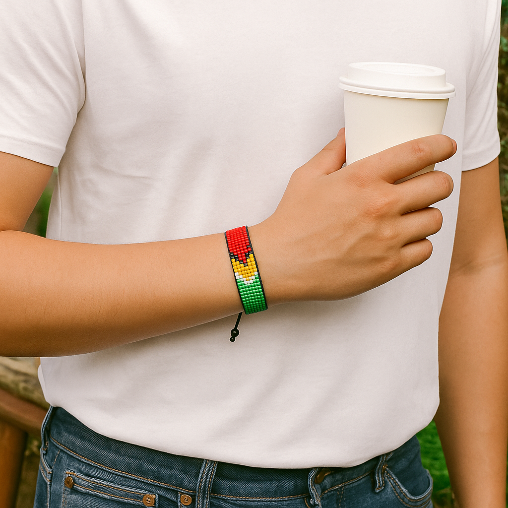 Guyana Flag Bracelet: Handmade Bracelet, Adjustable Beaded Wristband