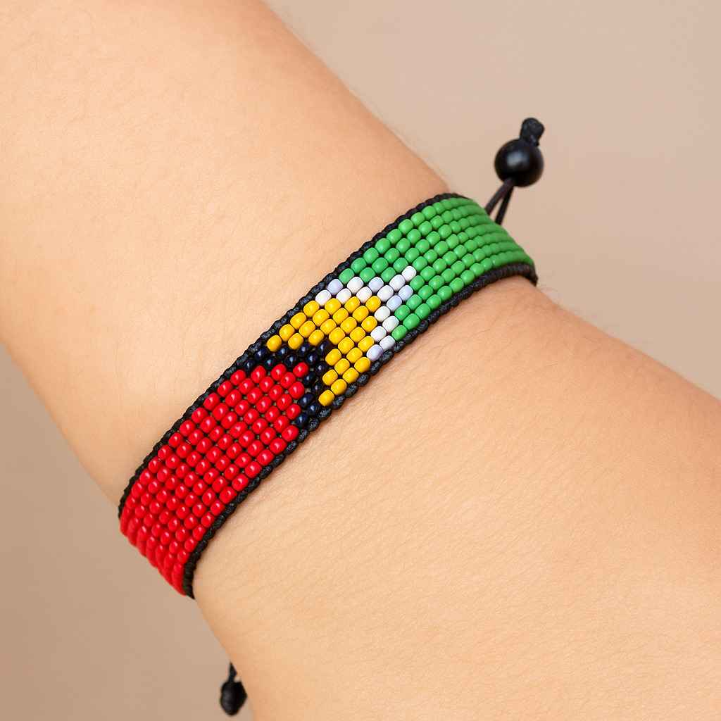 Guyana Flag Bracelet: Handmade Bracelet, Adjustable Beaded Wristband