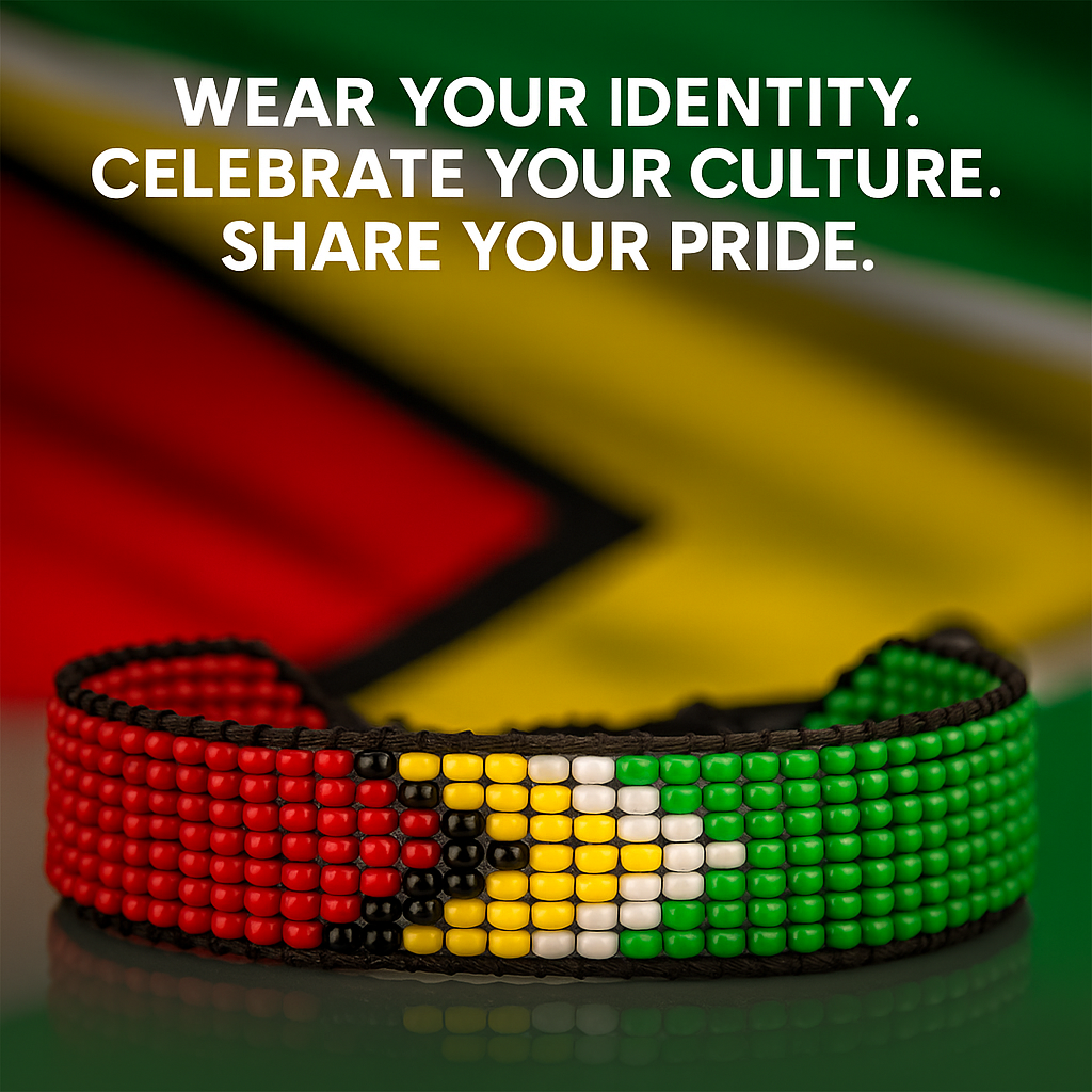 Guyana Flag Bracelet: Handmade Bracelet, Adjustable Beaded Wristband