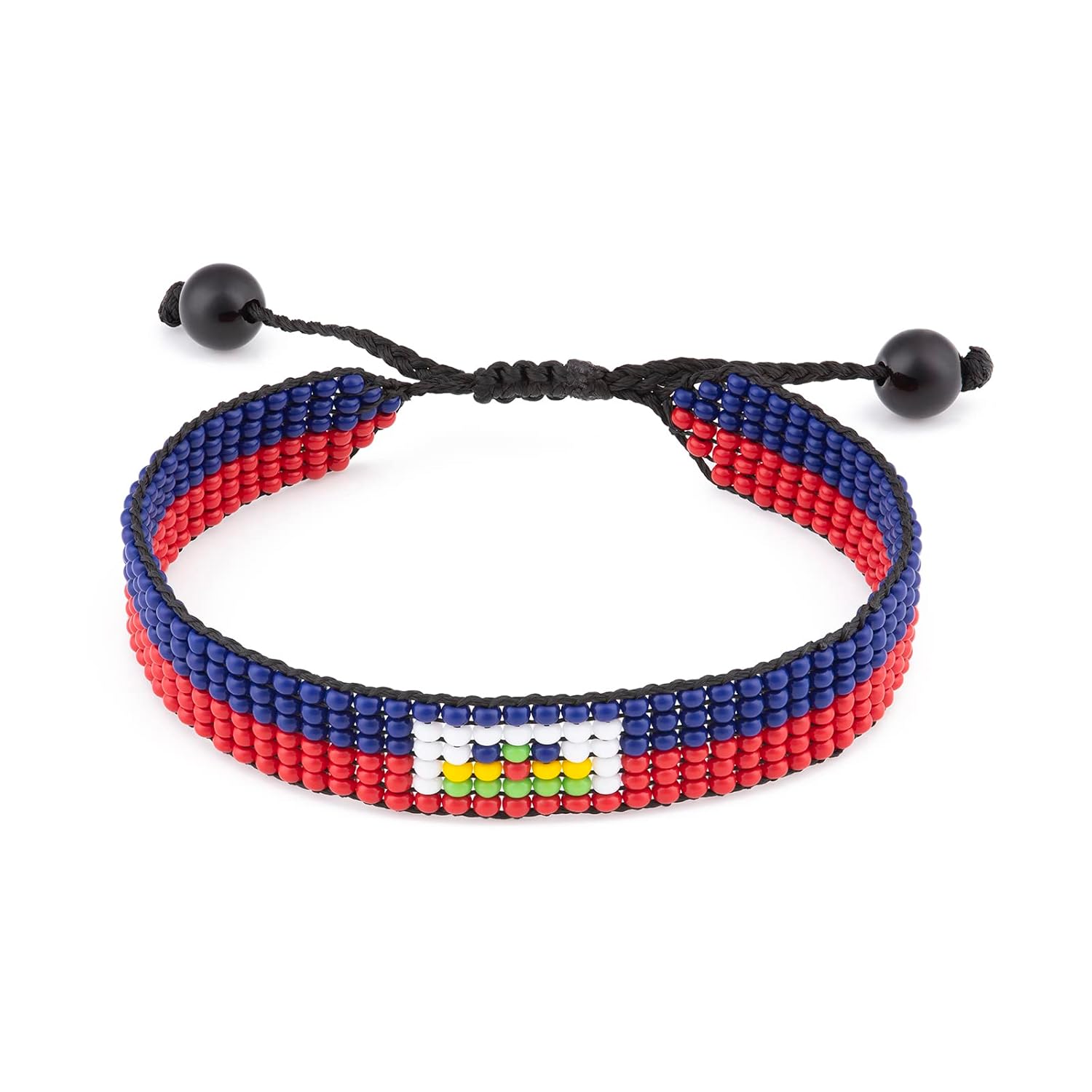 Haiti Flag Bracelet: Handmade Bracelet, Adjustable Beaded Wristband