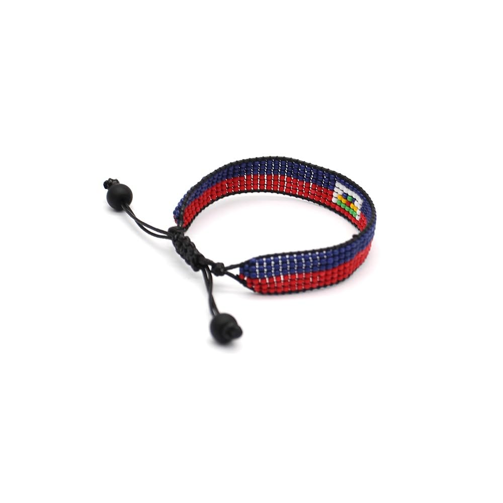 Haiti Flag Bracelet: Handmade Bracelet, Adjustable Beaded Wristband