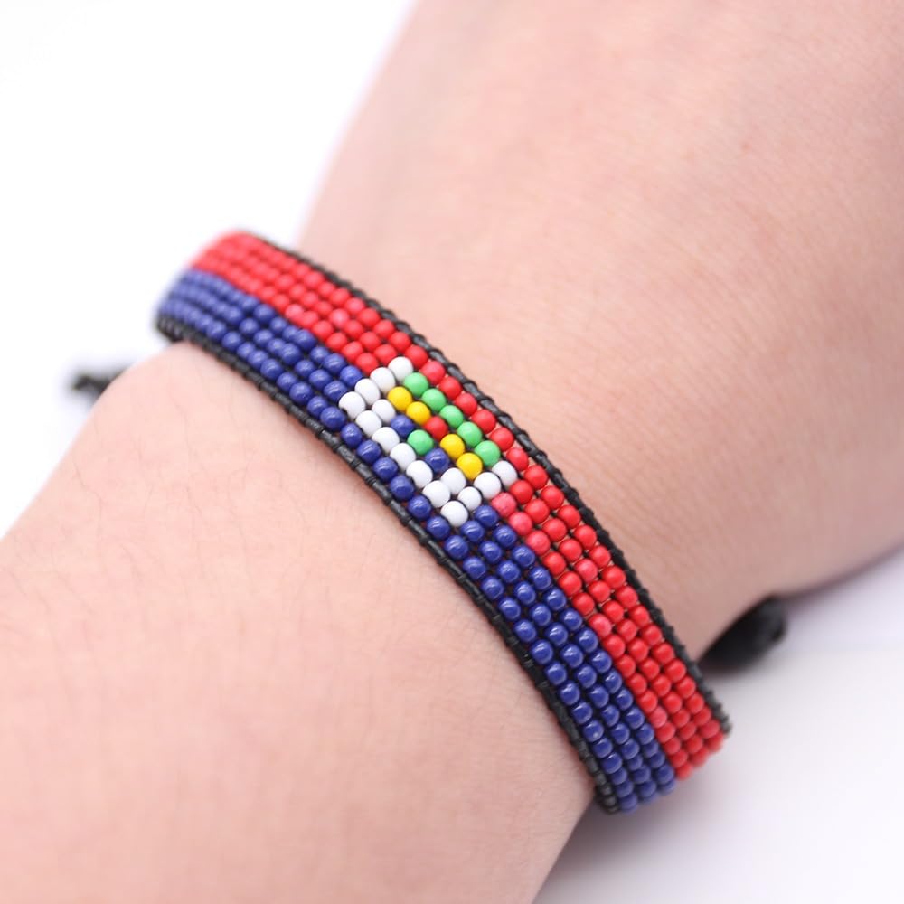 Haiti Flag Bracelet: Handmade Bracelet, Adjustable Beaded Wristband