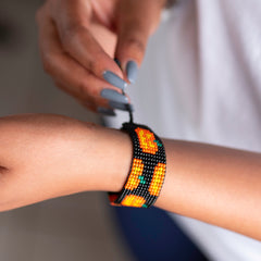 Handmade Beaded Pumpkin Bracelet – Adjustable Halloween & Fall Jewelry