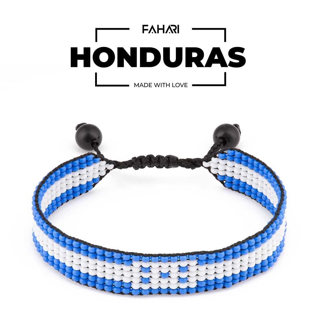 Honduras Flag Bracelet: Handmade Bracelet, Adjustable Beaded Wristband