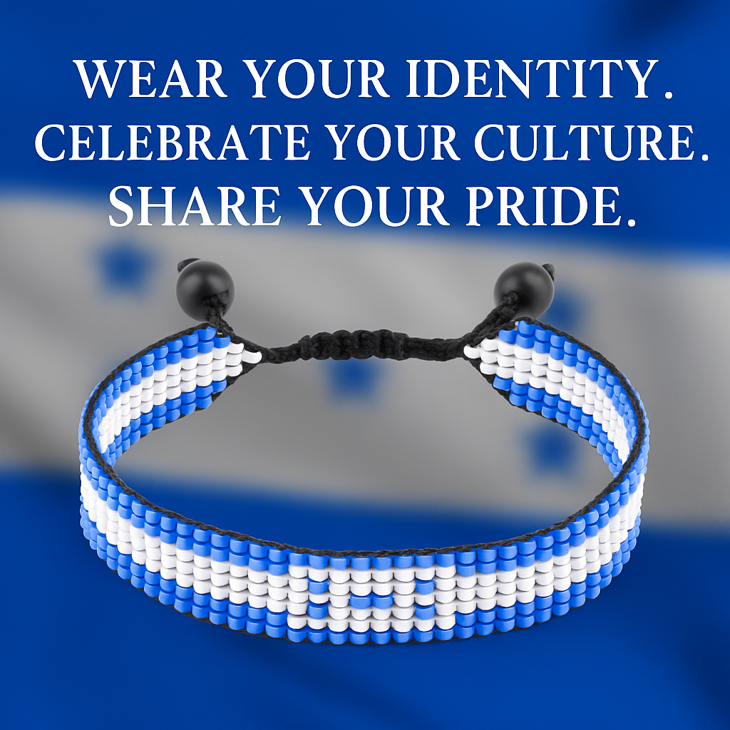Honduras Flag Bracelet: Handmade Bracelet, Adjustable Beaded Wristband
