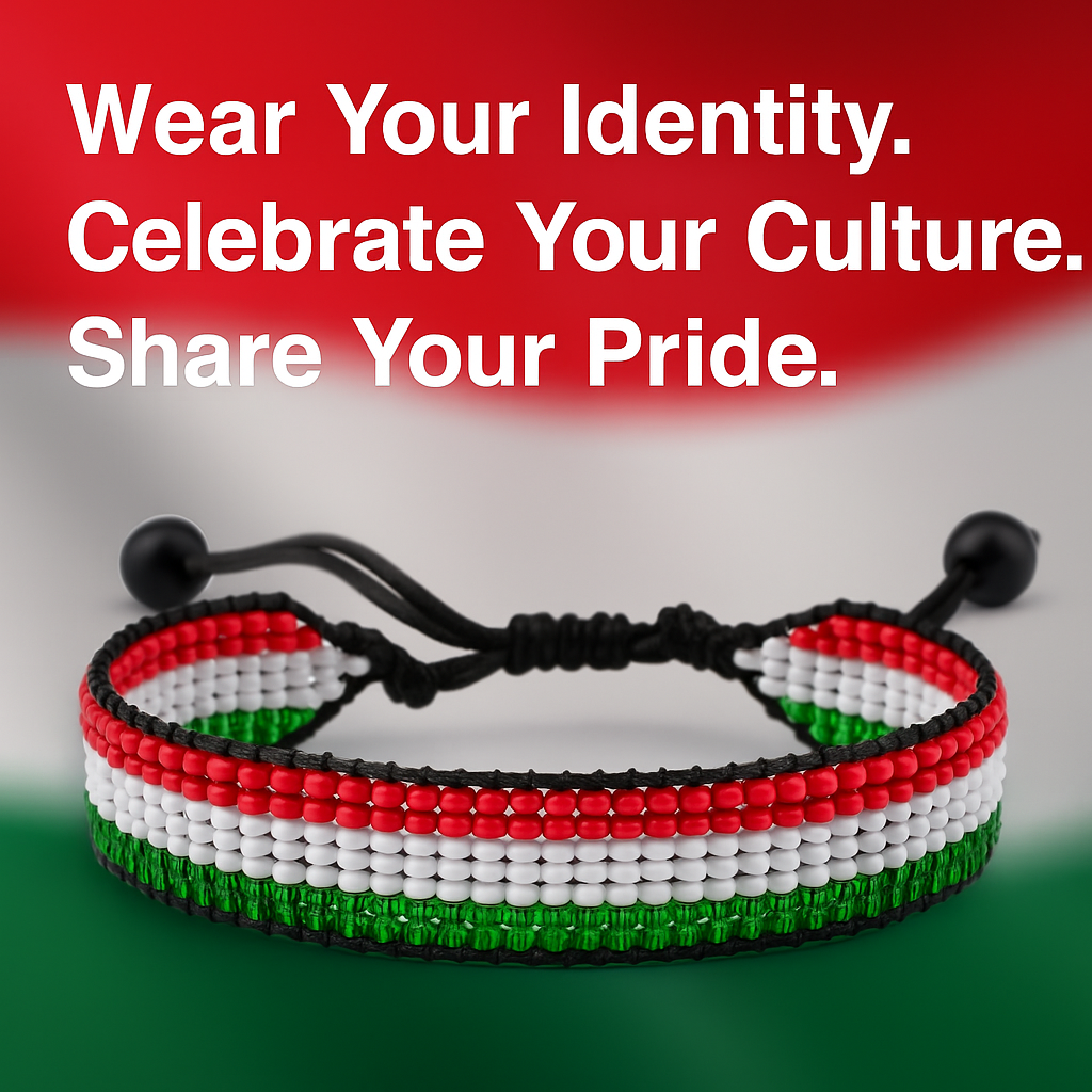 Hungary Flag Bracelet: Handmade Bracelet, Adjustable Beaded Wristband