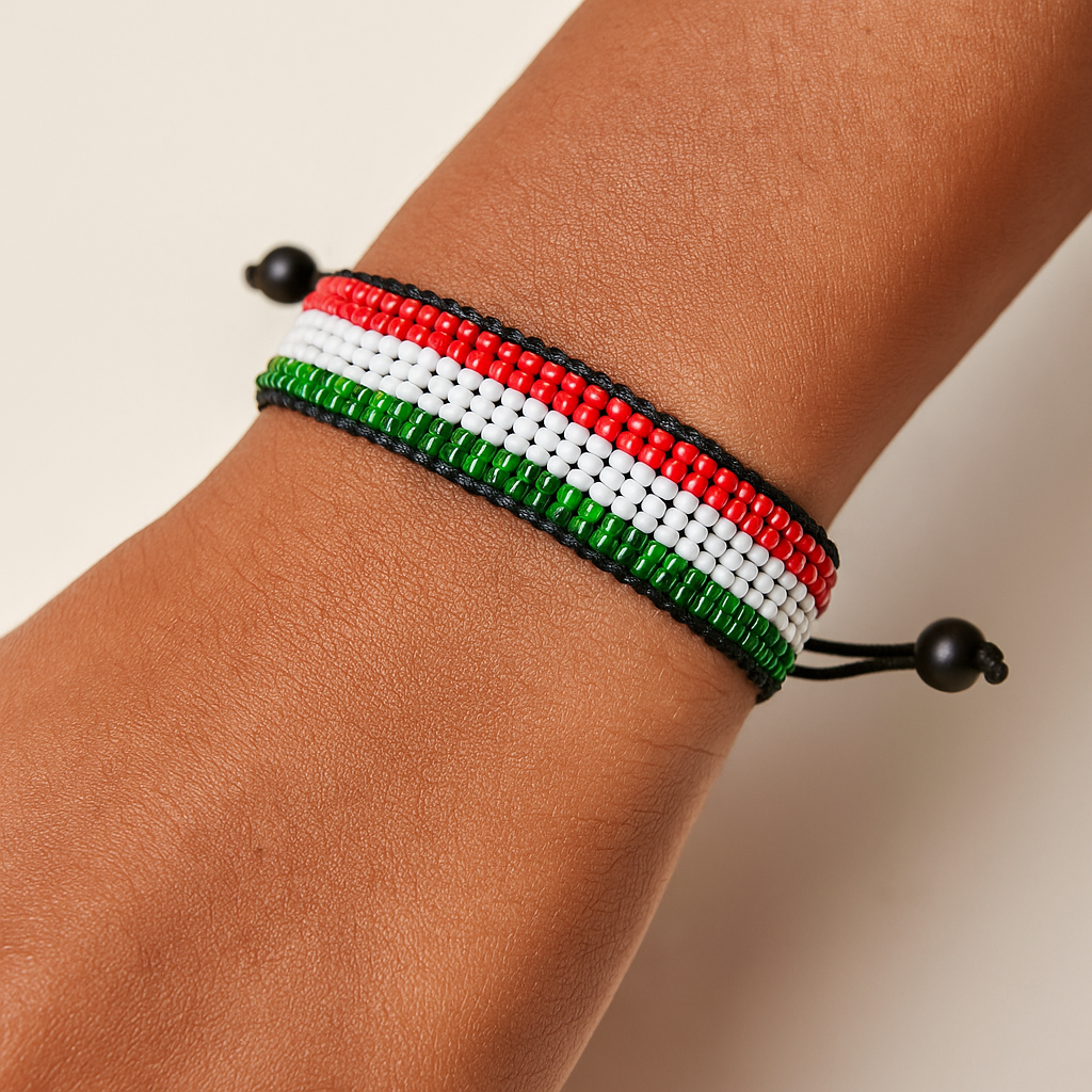 Hungary Flag Bracelet: Handmade Bracelet, Adjustable Beaded Wristband