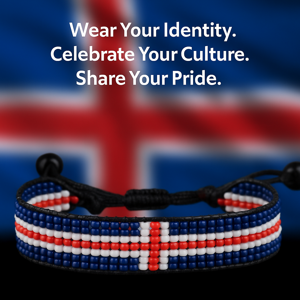 Iceland Flag Bracelet, Adjustable, Boho Style Rope Bracelet for Women, Men