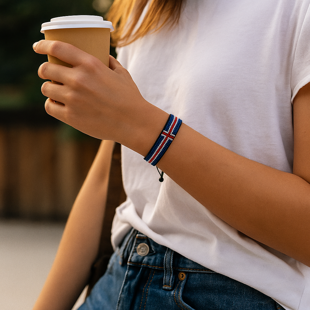 Iceland Flag Bracelet, Adjustable, Boho Style Rope Bracelet for Women, Men