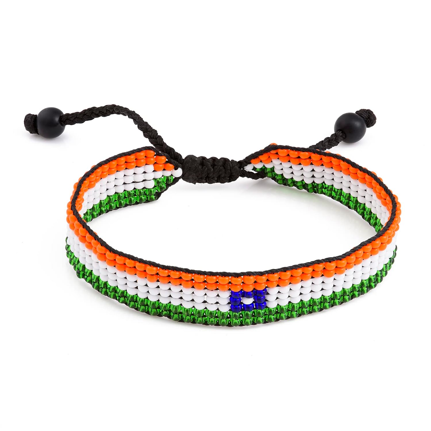 India Flag Bracelet:  Handmade Adjustable Beaded Wristband