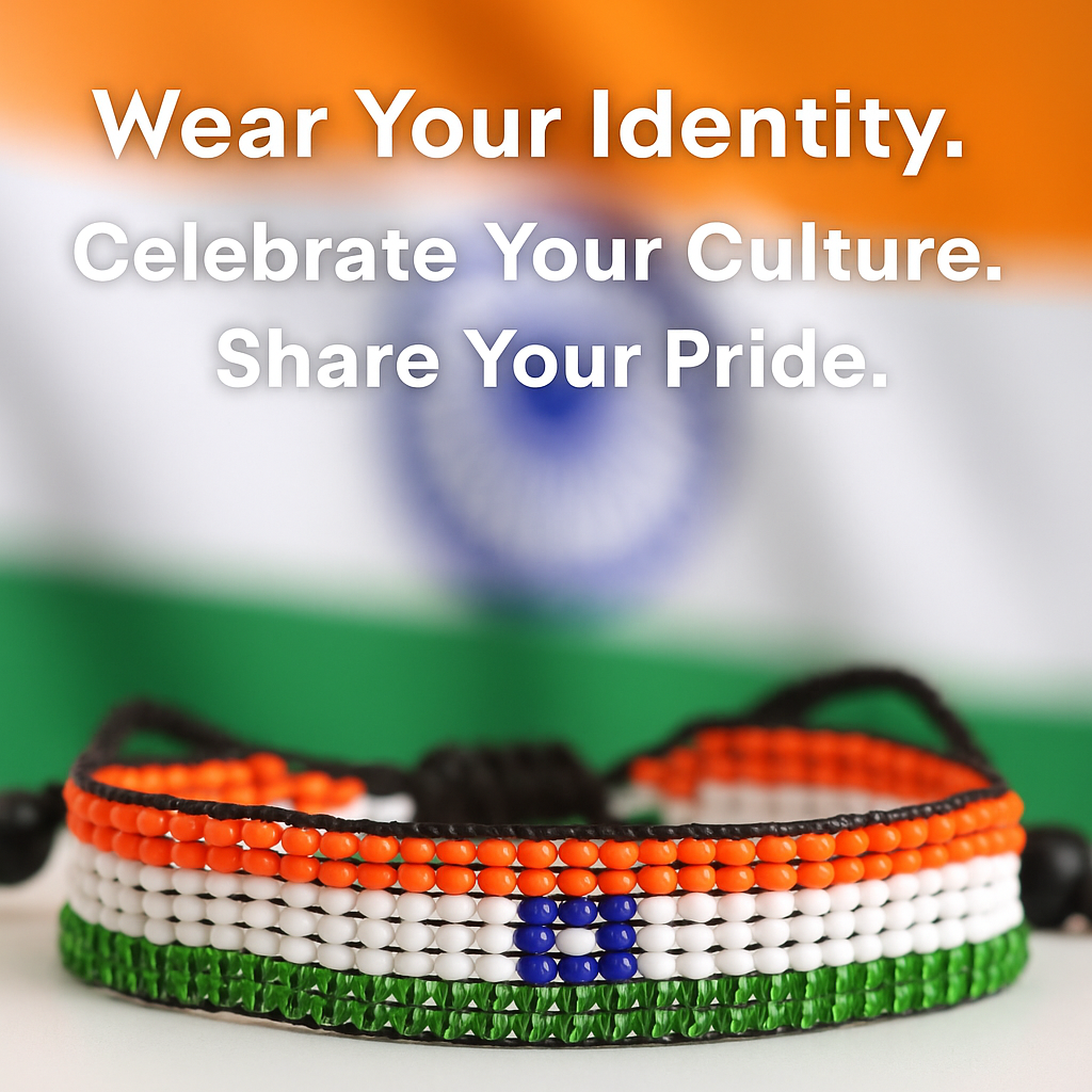 India Flag Bracelet:  Handmade Adjustable Beaded Wristband