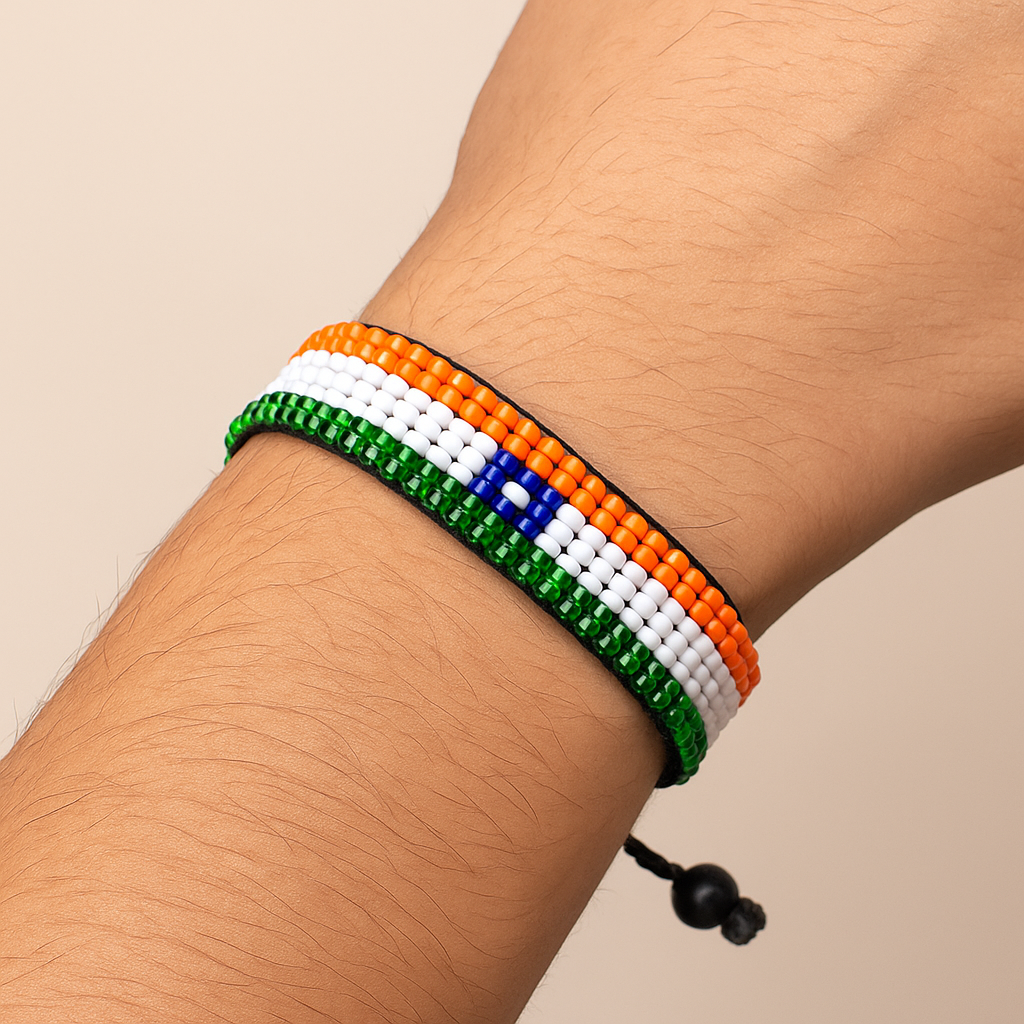 India Flag Bracelet:  Handmade Adjustable Beaded Wristband