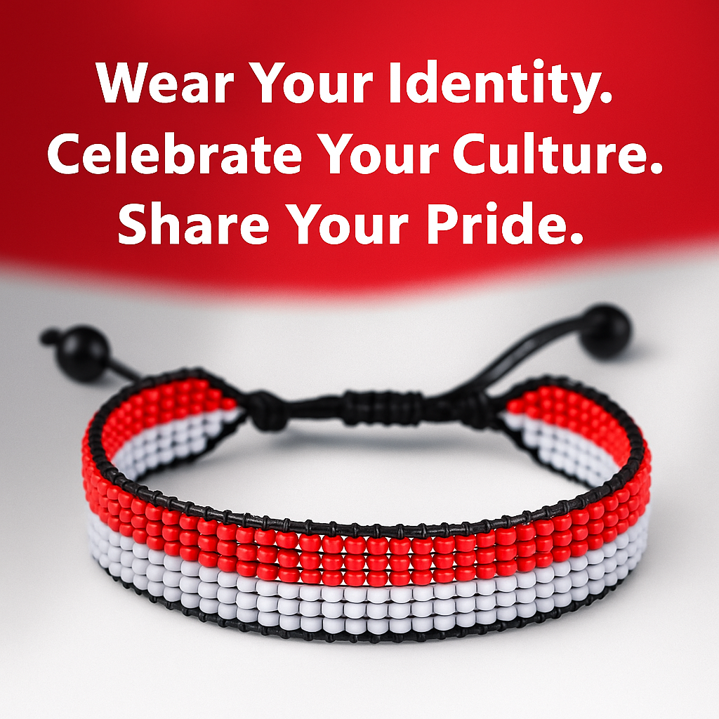 Indonesia Flag Bracelet: Handmade Adjustable Beaded Wristband