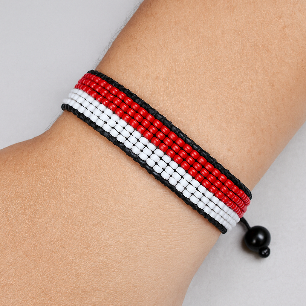 Indonesia Flag Bracelet: Handmade Adjustable Beaded Wristband