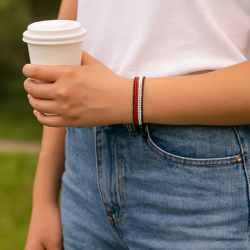 Indonesia Flag Bracelet: Handmade Adjustable Beaded Wristband