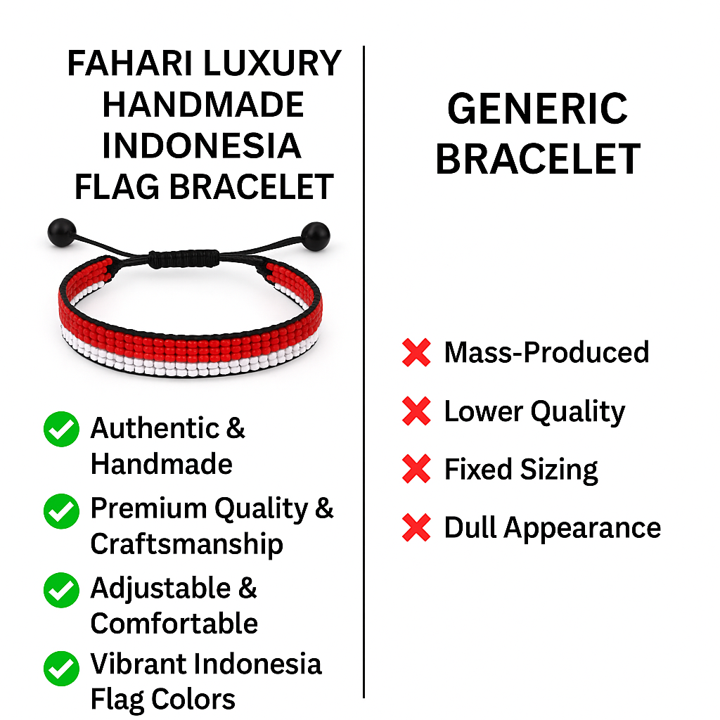 Indonesia Flag Bracelet: Handmade Adjustable Beaded Wristband